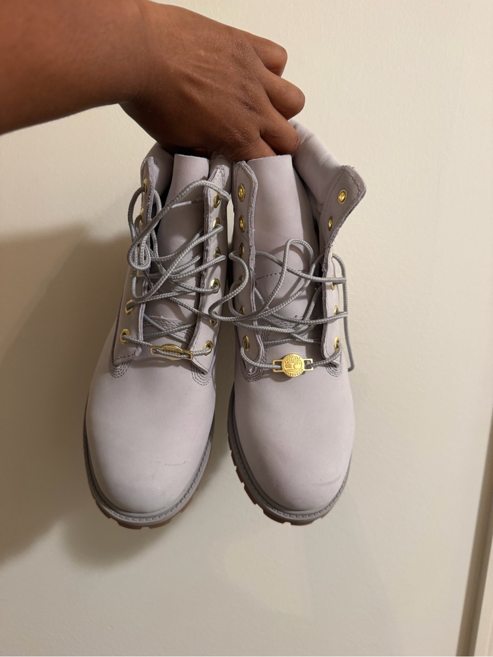 Timberland Women's Gray Lace-Up Boots with Gold Hardware